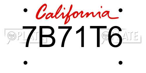 7B71T6 California License Plate