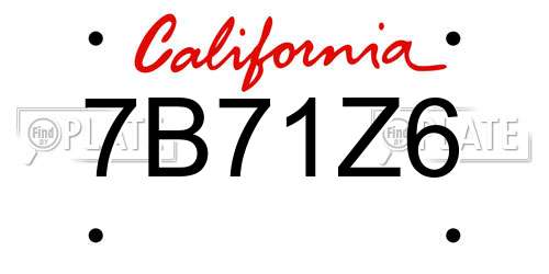 7B71Z6 California License Plate