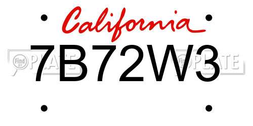 7B72W3 California License Plate