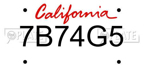 7B74G5 California License Plate