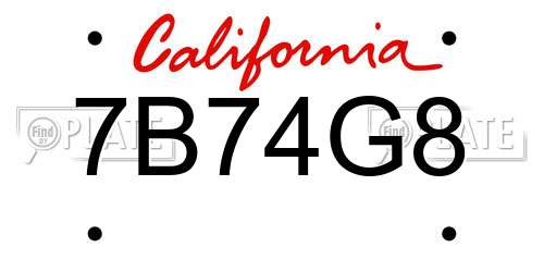 7B74G8 California License Plate