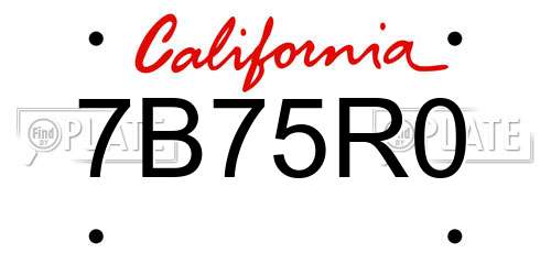 7B75R0 California License Plate