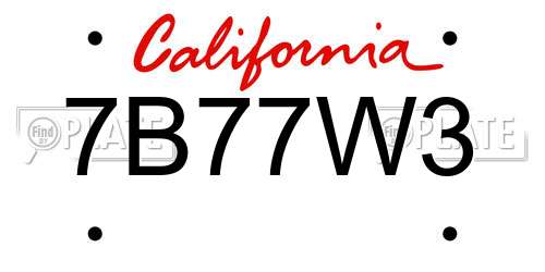7B77W3 California License Plate