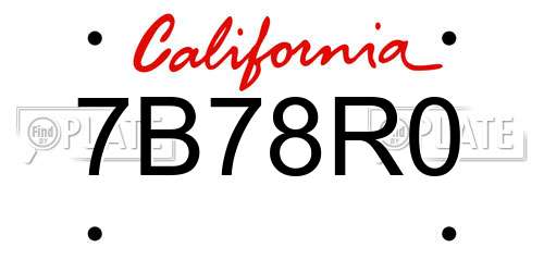 7B78R0 California License Plate