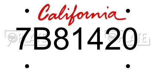 7B81420 California License Plate