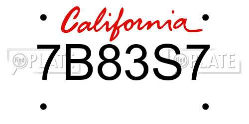 7B83S7 California License Plate