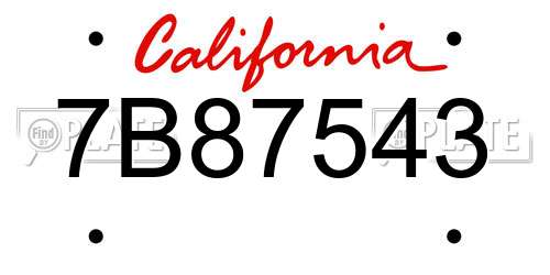 7B87543 California License Plate