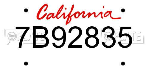 7B92835 California License Plate