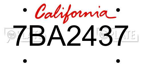 7BA2437 California License Plate
