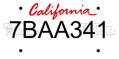 7BAA341 California License Plate