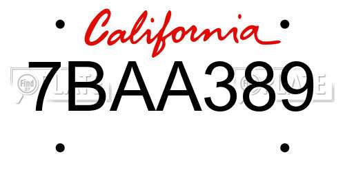 7BAA389 California License Plate