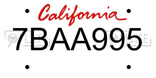 7BAA995 California License Plate