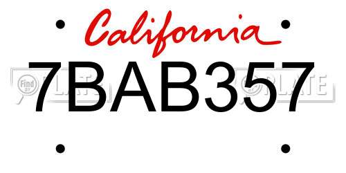 7BAB357 California License Plate