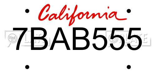 7BAB555 California License Plate