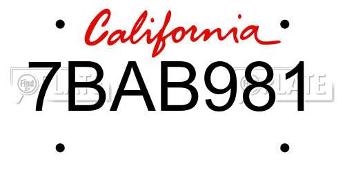 7BAB981 California License Plate
