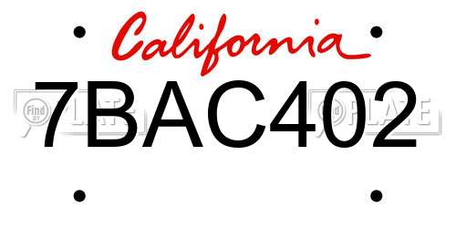 7BAC402 California License Plate