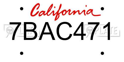 7BAC471 California License Plate