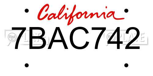 7BAC742 California License Plate