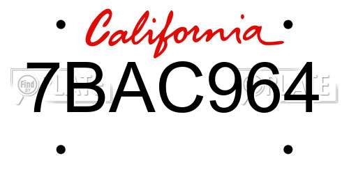 7BAC964 California License Plate