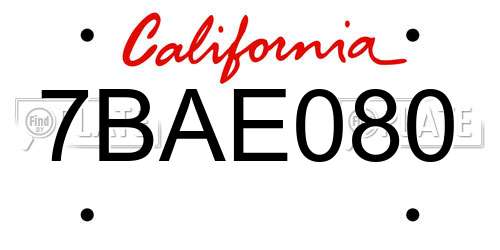 7BAE080 California License Plate