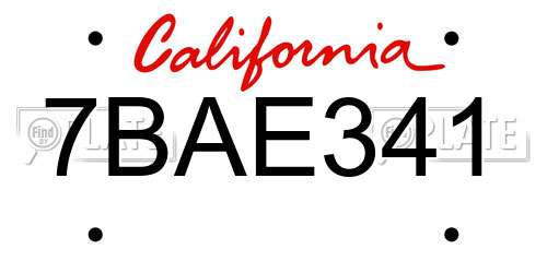 7BAE341 California License Plate