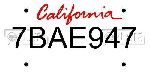 7BAE947 California License Plate