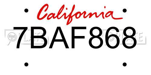 7BAF868 California License Plate