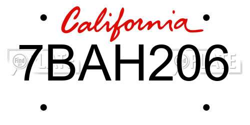7BAH206 California License Plate