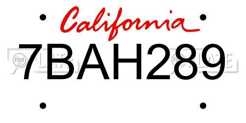 7BAH289 California License Plate