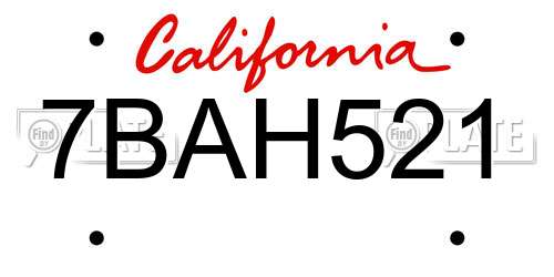 7BAH521 California License Plate
