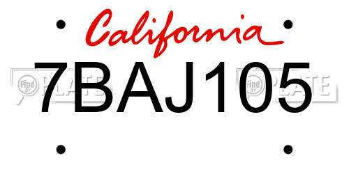 7BAJ105 California License Plate