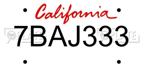 7BAJ333 California License Plate