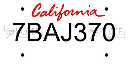 7BAJ370 California License Plate