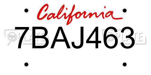 7BAJ463 California License Plate