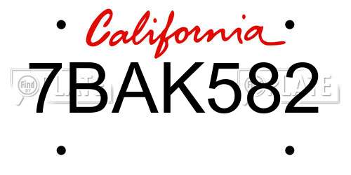 7BAK582 California License Plate