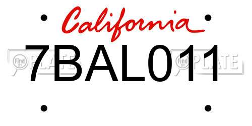 7BAL011 California License Plate