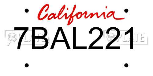 7BAL221 California License Plate
