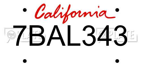 7BAL343 California License Plate