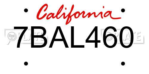 7BAL460 California License Plate
