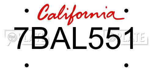 7BAL551 California License Plate