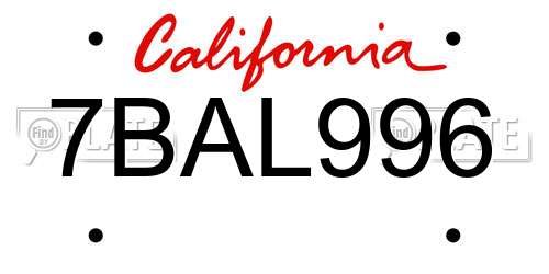 7BAL996 California License Plate