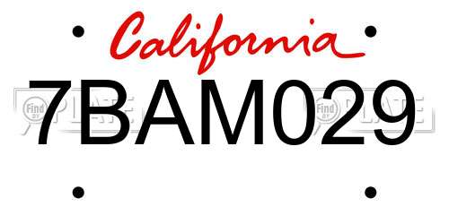7BAM029 California License Plate