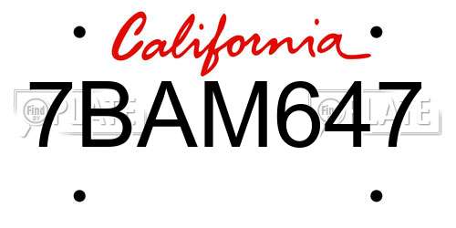 7BAM647 California License Plate