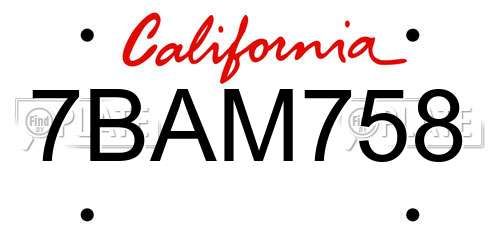 7BAM758 California License Plate