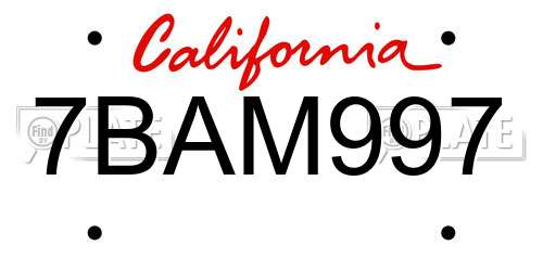 7BAM997 California License Plate