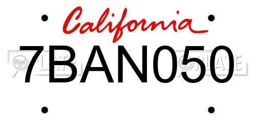 7BAN050 California License Plate