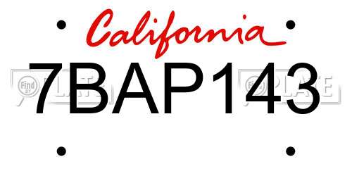 7BAP143 California License Plate