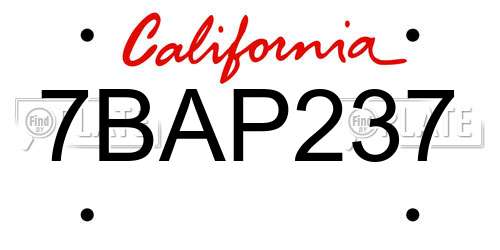 7BAP237 California License Plate