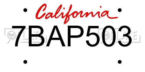 7BAP503 California License Plate