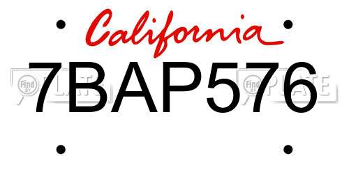 7BAP576 California License Plate